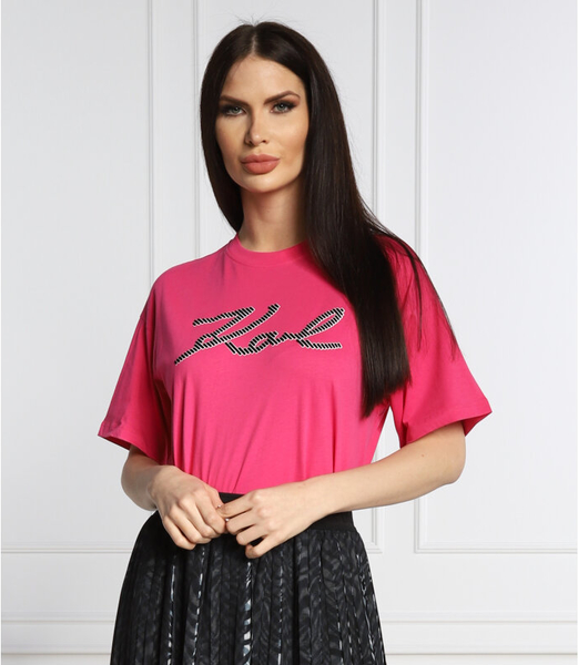 Różowy t-shirt Karl Lagerfeld z krótkim rękawem w młodzieżowym stylu