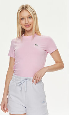 Różowy t-shirt Lacoste w stylu casual z okrągłym dekoltem z krótkim rękawem