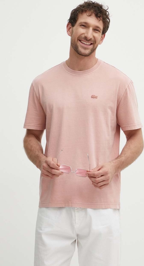 Różowy t-shirt Lacoste z bawełny