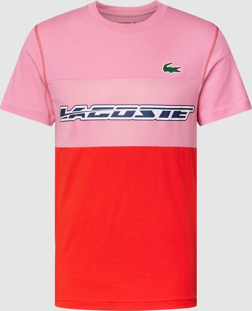 Różowy t-shirt Lacoste z bawełny z krótkim rękawem z nadrukiem