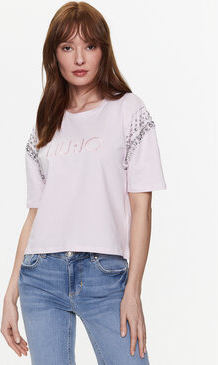 Różowy t-shirt Liu-Jo w młodzieżowym stylu z krótkim rękawem