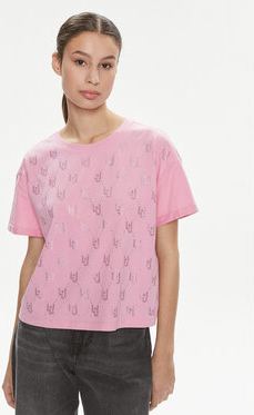 Różowy t-shirt Liu-Jo z okrągłym dekoltem z krótkim rękawem w stylu casual