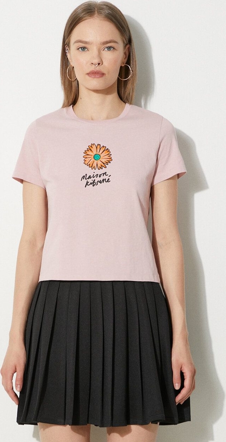 Różowy t-shirt Maison Kitsuné z krótkim rękawem z okrągłym dekoltem w młodzieżowym stylu