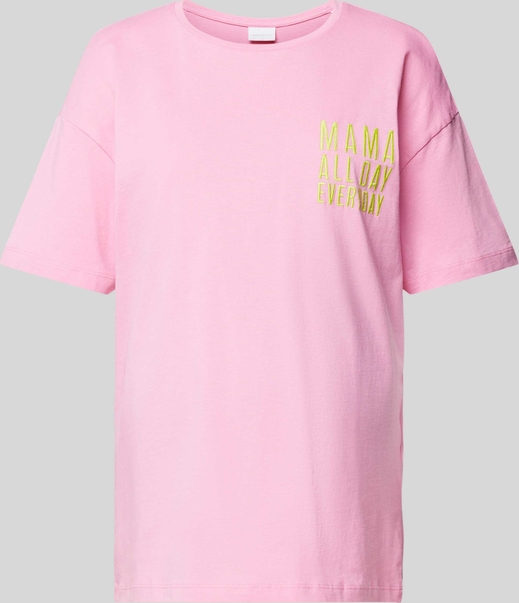 Różowy t-shirt Mama Licious z krótkim rękawem w młodzieżowym stylu z bawełny