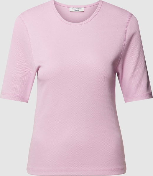 Różowy t-shirt Marc O'Polo w stylu casual z okrągłym dekoltem z bawełny