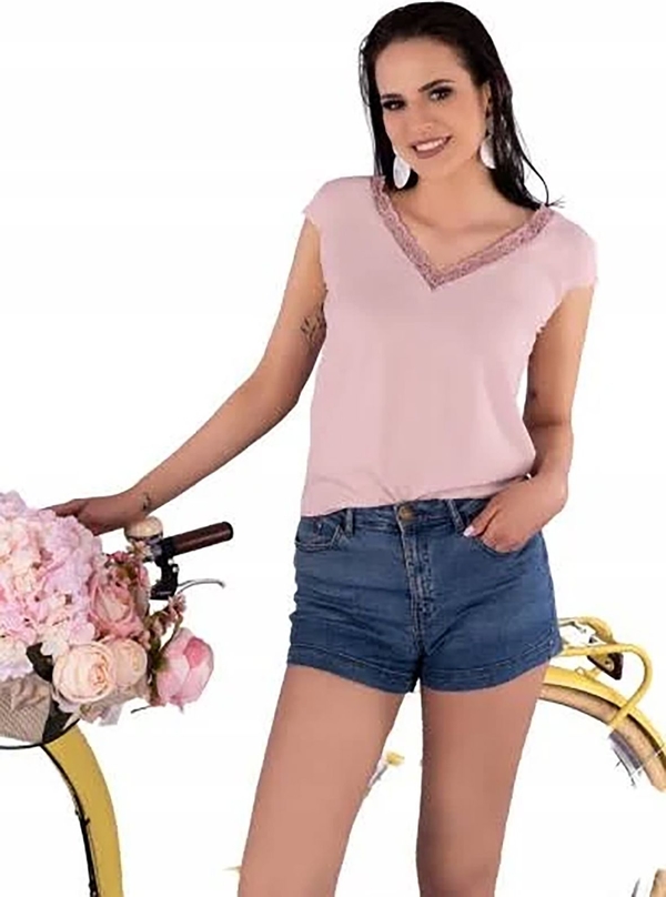 Różowy t-shirt MERRIBEL z krótkim rękawem w stylu casual