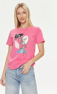 Różowy t-shirt MODIVO z okrągłym dekoltem w młodzieżowym stylu