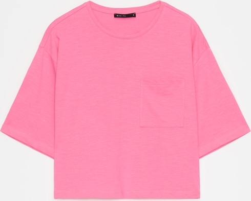 Różowy t-shirt Mohito z krótkim rękawem z okrągłym dekoltem w stylu casual
