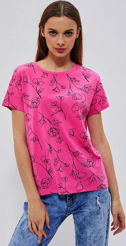 Różowy t-shirt Moodo.pl w stylu casual