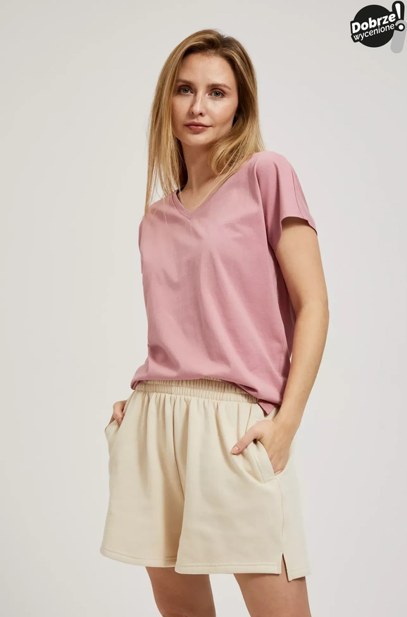 Różowy t-shirt Moodo.pl z krótkim rękawem w stylu casual z bawełny