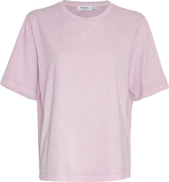 Różowy t-shirt Moss Copenhagen w stylu casual z krótkim rękawem z okrągłym dekoltem
