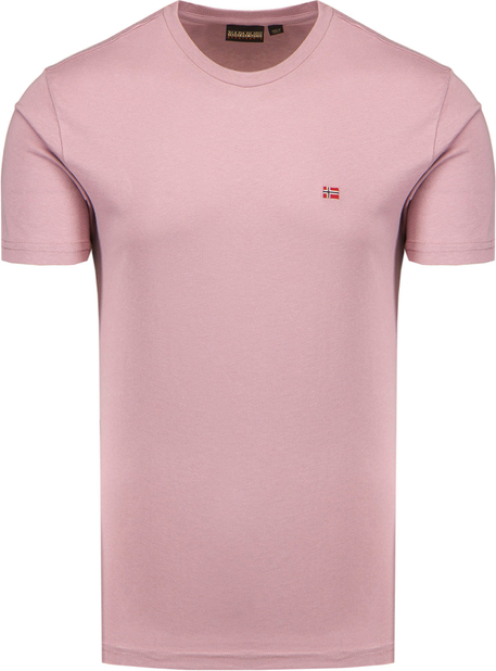 Różowy t-shirt Napapijri w stylu casual z krótkim rękawem z bawełny