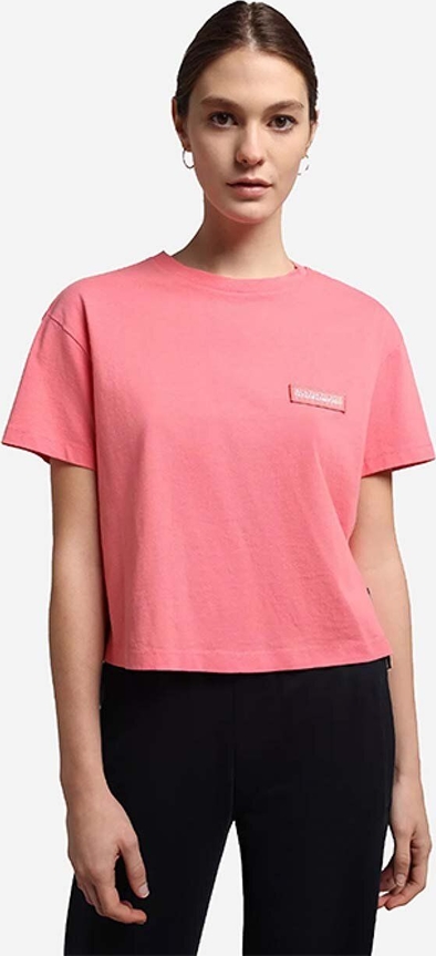 Różowy t-shirt Napapijri z bawełny