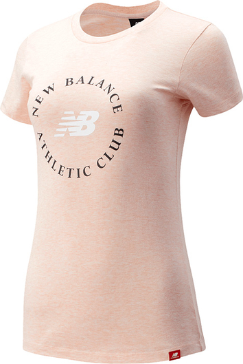 Różowy t-shirt New Balance z krótkim rękawem z bawełny z okrągłym dekoltem