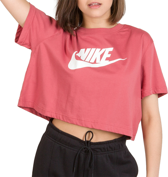 Różowy t-shirt Nike w sportowym stylu z okrągłym dekoltem z bawełny