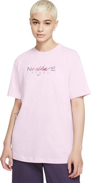 Różowy t-shirt Nike z krótkim rękawem z dzianiny w sportowym stylu