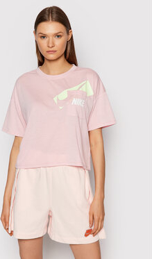 Różowy t-shirt Nike z nadrukiem z okrągłym dekoltem