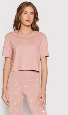 Różowy t-shirt Nike z okrągłym dekoltem z krótkim rękawem