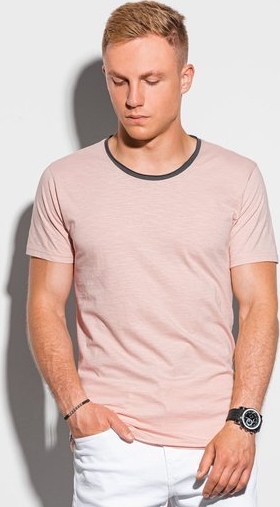 Różowy t-shirt Ombre z krótkim rękawem z bawełny w stylu casual