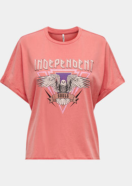 Różowy t-shirt Only w młodzieżowym stylu z okrągłym dekoltem z krótkim rękawem