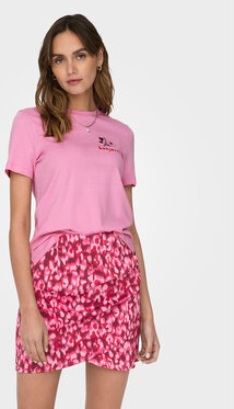 Różowy t-shirt Only w stylu casual z okrągłym dekoltem z krótkim rękawem