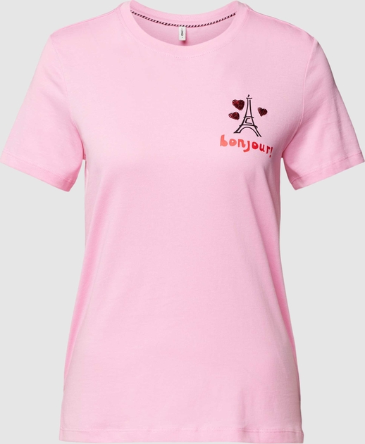 Różowy t-shirt Only z bawełny