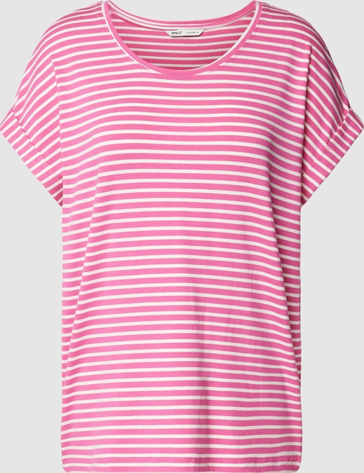 Różowy t-shirt Only z okrągłym dekoltem w stylu casual z krótkim rękawem