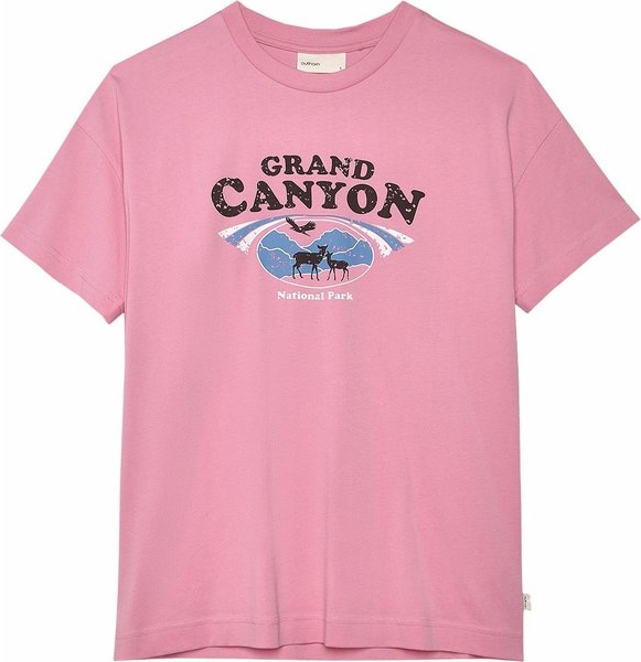 Różowy t-shirt Outhorn z krótkim rękawem w młodzieżowym stylu z okrągłym dekoltem