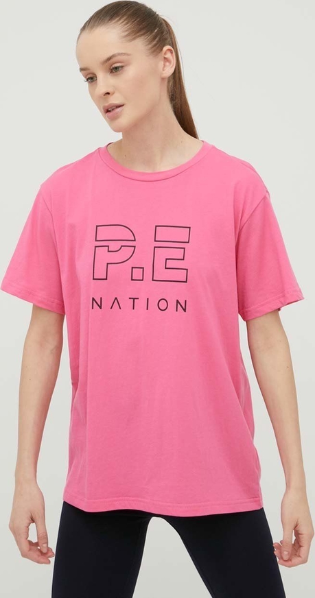 Różowy t-shirt P.e Nation z okrągłym dekoltem
