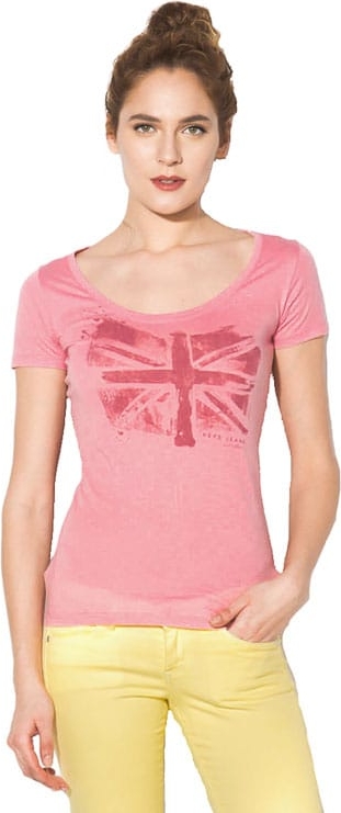 Różowy t-shirt Pepe Jeans w młodzieżowym stylu
