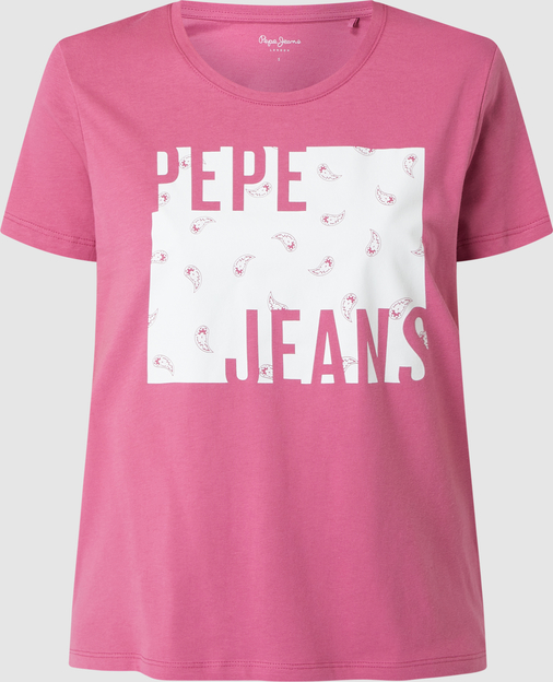 Różowy t-shirt Pepe Jeans w młodzieżowym stylu z krótkim rękawem