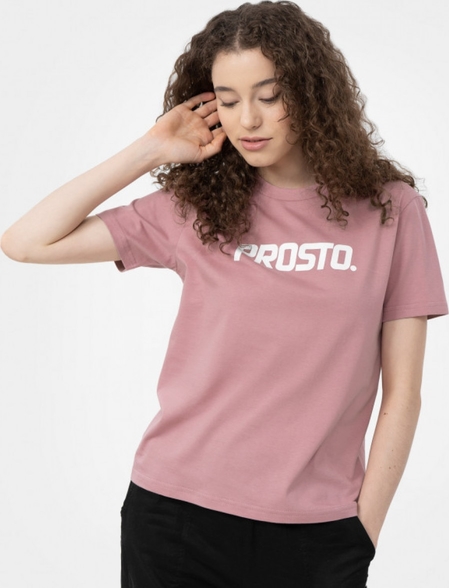 Różowy t-shirt Prosto. w młodzieżowym stylu z bawełny