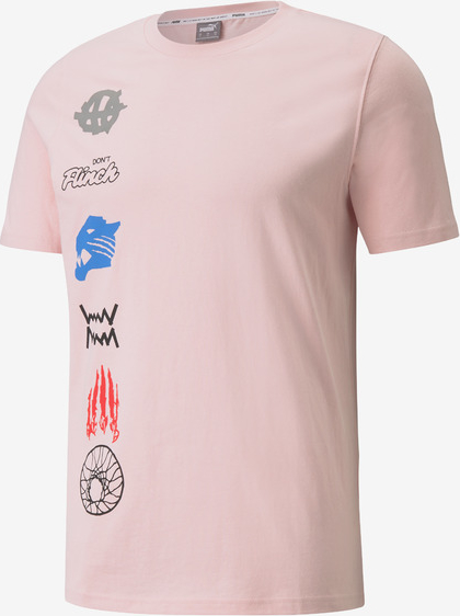 Różowy t-shirt Puma z krótkim rękawem w sportowym stylu