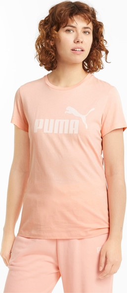 Różowy t-shirt Puma z krótkim rękawem z bawełny w sportowym stylu