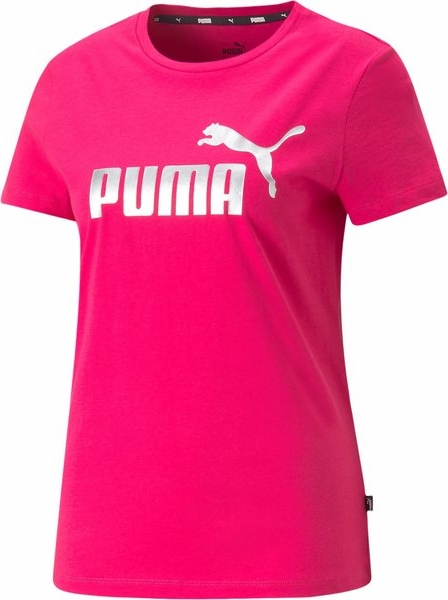 Różowy t-shirt Puma z okrągłym dekoltem w sportowym stylu