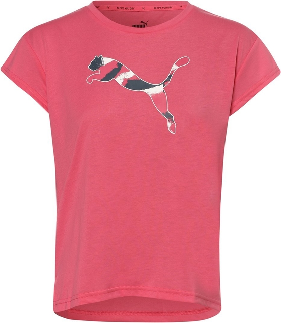 Różowy t-shirt Puma z okrągłym dekoltem z krótkim rękawem z dżerseju