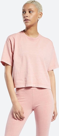 Różowy t-shirt Reebok Classic z krótkim rękawem z okrągłym dekoltem w sportowym stylu
