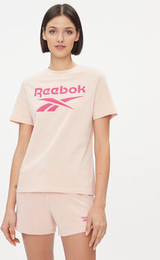 Różowy t-shirt Reebok z krótkim rękawem w sportowym stylu