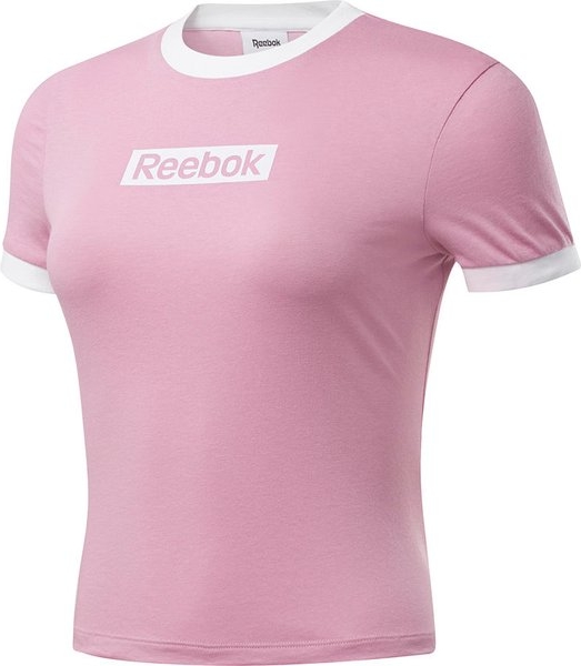 Różowy t-shirt Reebok z krótkim rękawem z okrągłym dekoltem z tkaniny