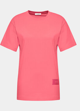 Różowy t-shirt Replay z okrągłym dekoltem z krótkim rękawem w stylu casual
