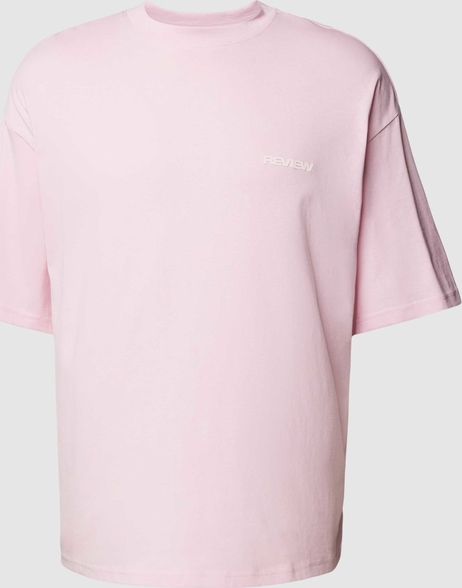 Różowy t-shirt Review z nadrukiem z bawełny w stylu casual