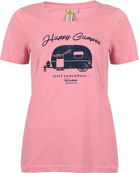 Różowy t-shirt Roadsign w młodzieżowym stylu z krótkim rękawem