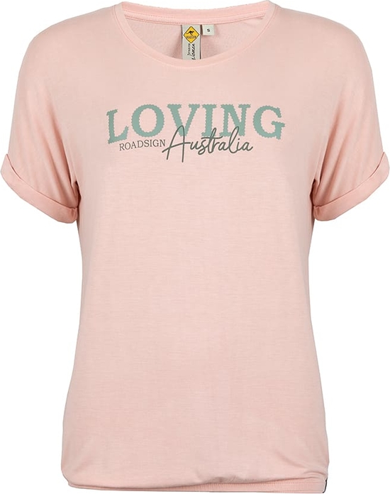 Różowy t-shirt Roadsign w młodzieżowym stylu z okrągłym dekoltem