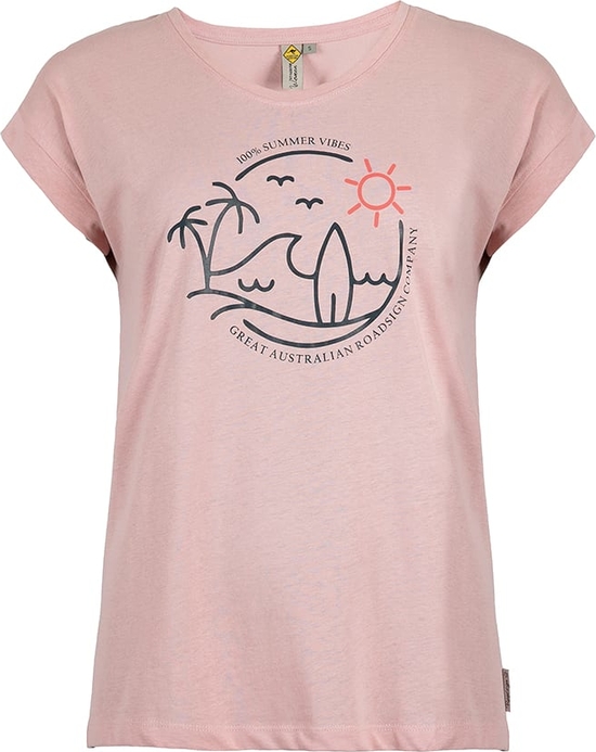 Różowy t-shirt Roadsign w młodzieżowym stylu z okrągłym dekoltem