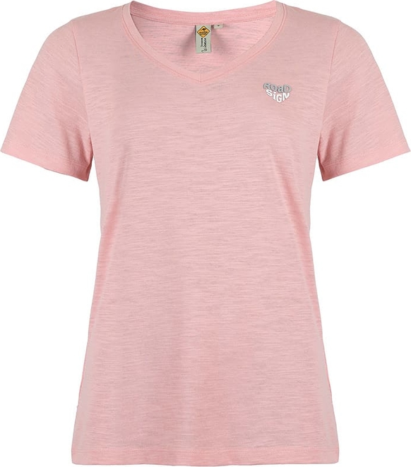 Różowy t-shirt Roadsign z bawełny z okrągłym dekoltem w stylu casual