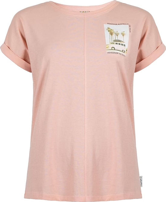 Różowy t-shirt Roadsign z okrągłym dekoltem z bawełny z krótkim rękawem