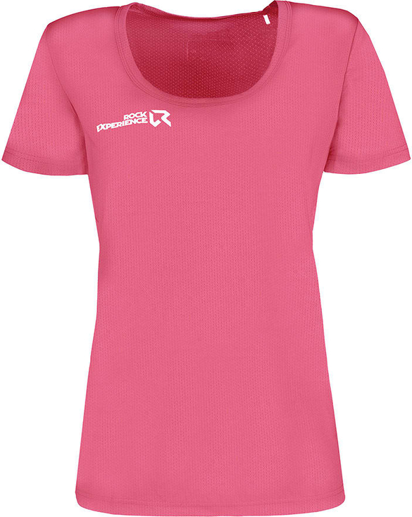 Różowy t-shirt Rock Experience z okrągłym dekoltem w sportowym stylu z krótkim rękawem
