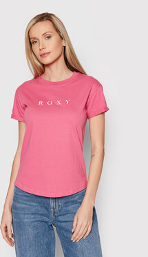Różowy t-shirt Roxy z krótkim rękawem w młodzieżowym stylu