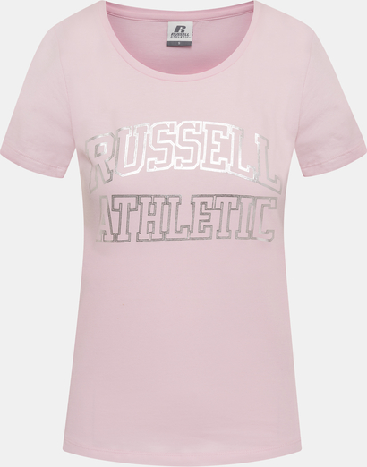 Różowy t-shirt Russell z okrągłym dekoltem w młodzieżowym stylu z krótkim rękawem
