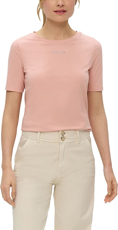 Różowy t-shirt S.Oliver w stylu casual z bawełny z okrągłym dekoltem